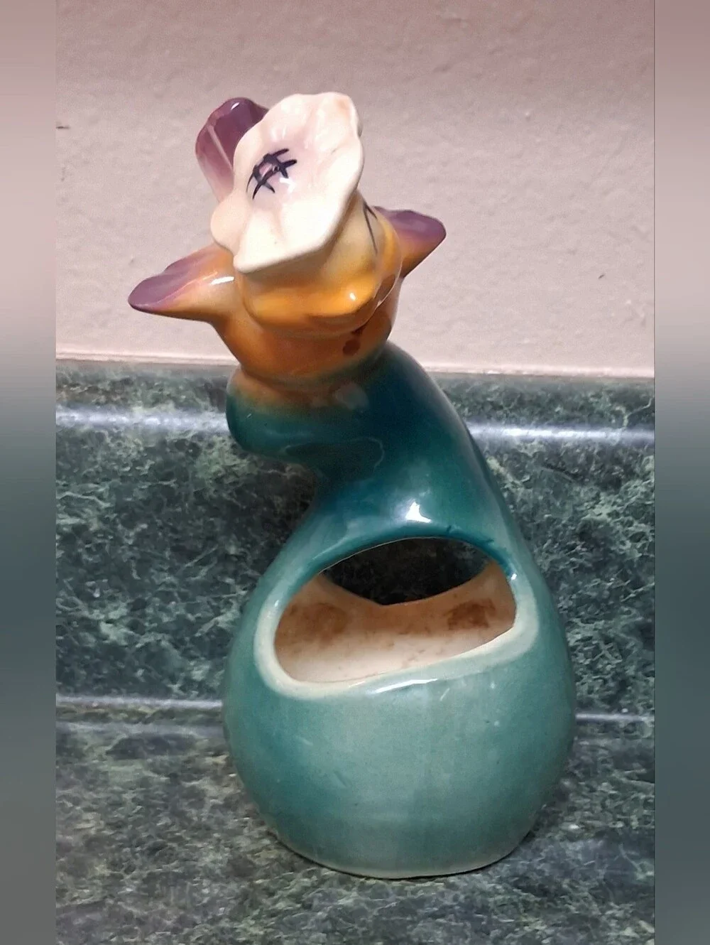 Vintage Pottery Bird Wearing Hat on a Gourd Anthropomorphic Succulent Planter
